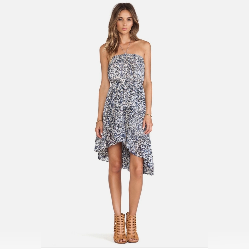 NWT Free People Strapless Halter Safari Blue and Cream Women's Dress Size Large